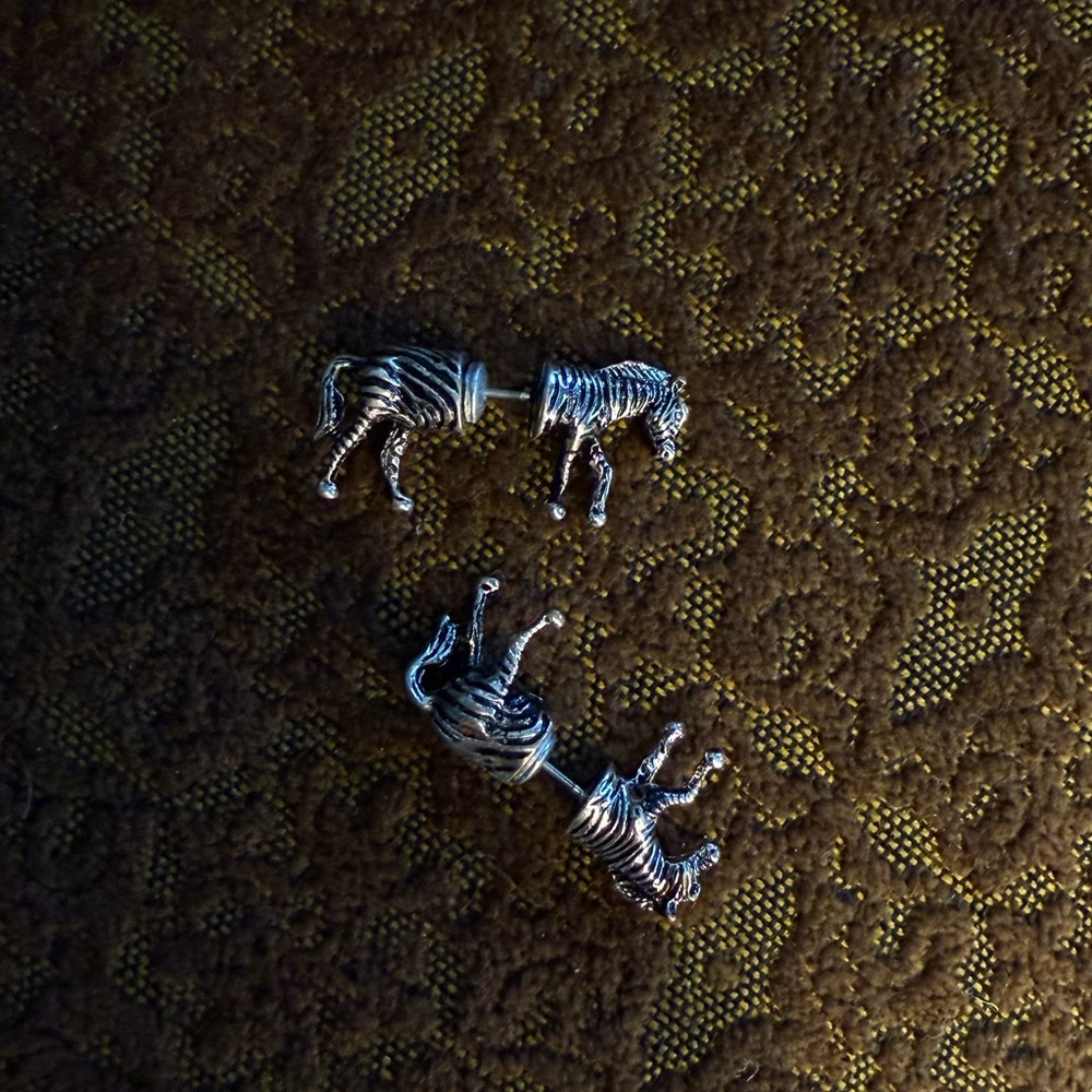 Unique Silver Zebra Stud Earrings